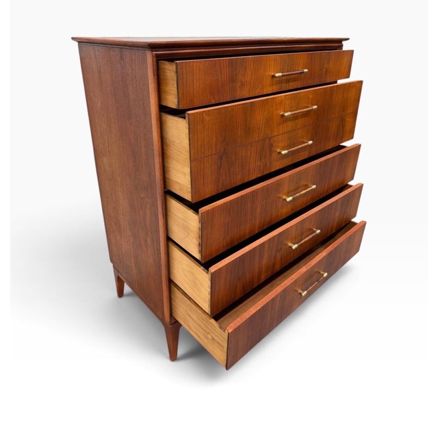 1960s Mid-Century Modern 5-Drawer Walnut High Chest - Refinished! For Sale - Image 5 of 6