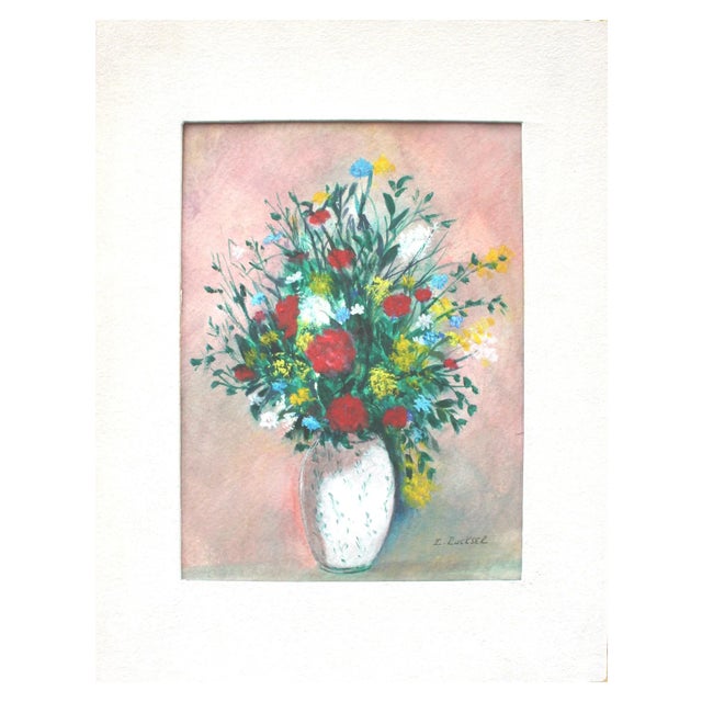 Charming and bright mid century summer bouquet by Carmel, California artist E. Ruckser (American, 20th-century). Circa...