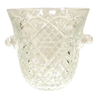 Vintage Heavy Diamond Cut Lead Crystal Glass Ice Bucket - Etched For Sale