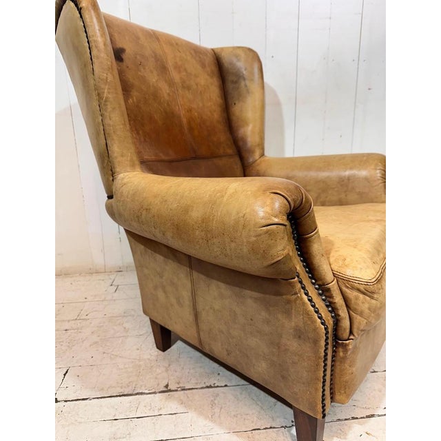 Vintage Leather Hotel Wingback Lounge Armchair, 1980 For Sale - Image 9 of 18