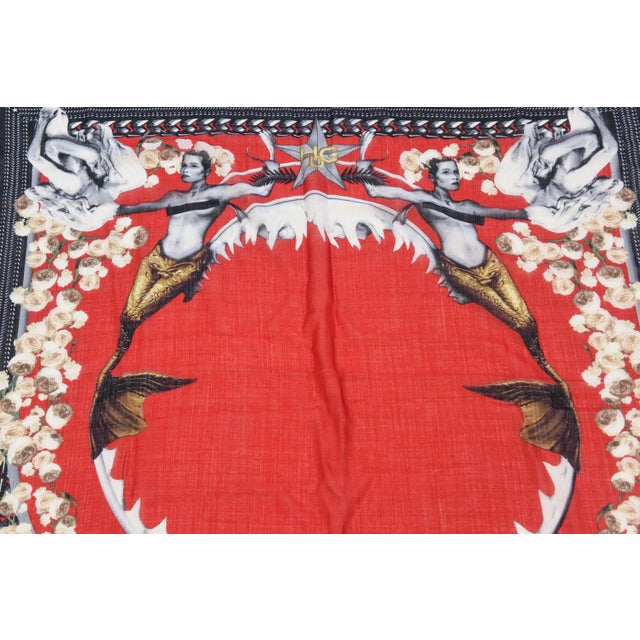 This ever so chic vintage 1980's light wool Givenchy Paris large square nautical scarf, shawl or wrap is fringed surround....