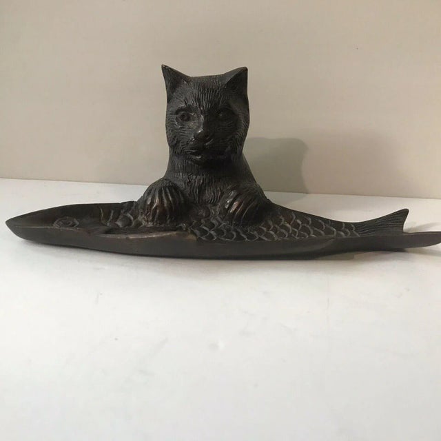 1980s Bronze Cat & Fish Pen Tray For Sale In Austin - Image 6 of 6