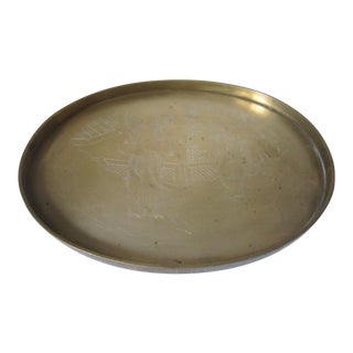 1950s Incised Japanese Brass Tray For Sale