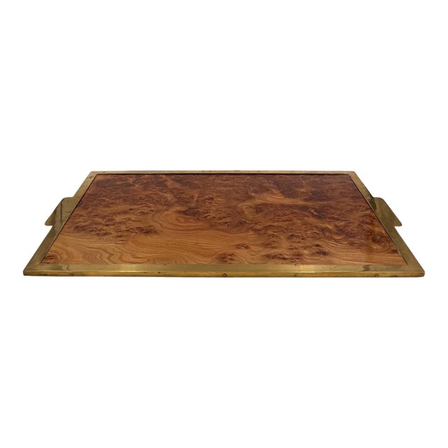 Hollywood Regency Great Brass & Burl Tray, Italy 1970s For Sale