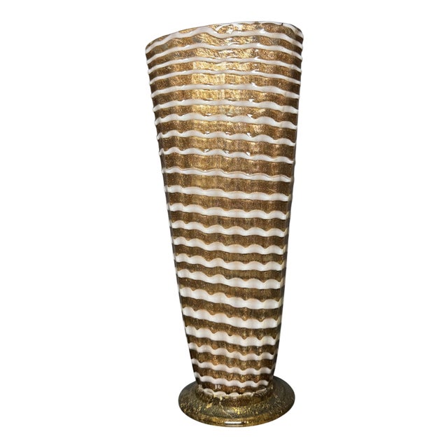 Gilded Murano Glass Vase with Lattimo Decor by Ercole Barovier for Barovier & Toso, 1950s For Sale