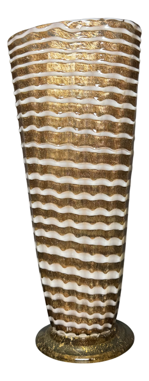 Gilded Murano Glass Vase with Lattimo Decor by Ercole Barovier for Barovier & Toso, 1950s