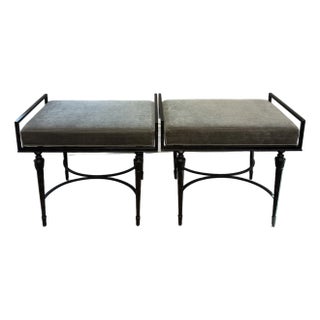 Pair of Stanley Furniture “Villa Couture Caterina”Velvet Benches in Antique Bronze For Sale