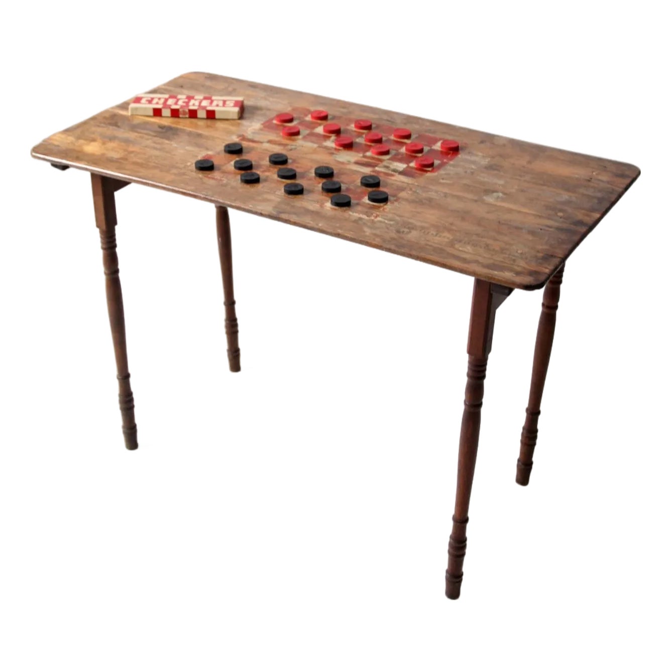 Antique Folding Checkerboard Table With Halsam Checkers | Chairish