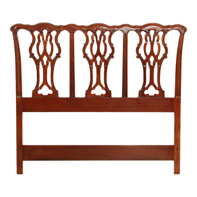 1990s Chippendale Style Carved Mahogany Full Headboard For Sale
