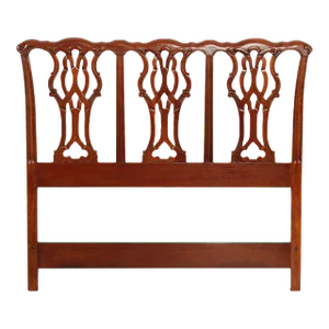 1990s Chippendale Style Carved Mahogany Full Headboard