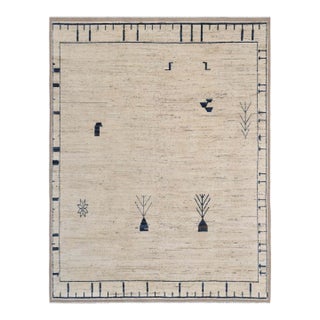 Neutral & Blue Modern Hand Knotted Rug For Sale
