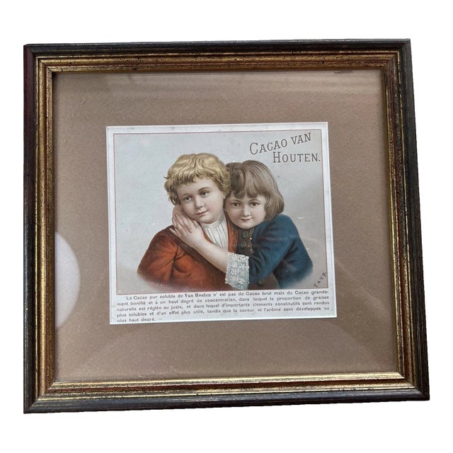 Framed Vintage Cacao Van Houten Advertisement Art Print – French Chocolate Ad | Victorian Cottagecore Wall Décor For Sale