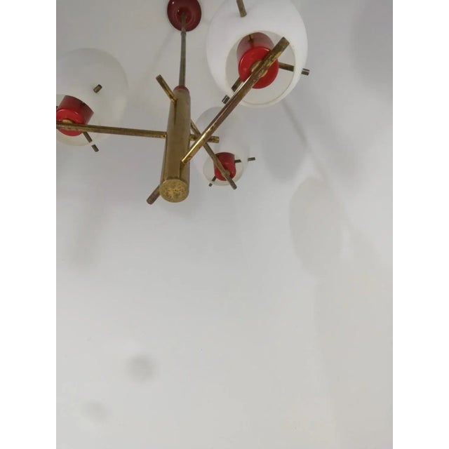 Vintage Opaline and Brass Chandelier, 1950s For Sale - Image 6 of 11