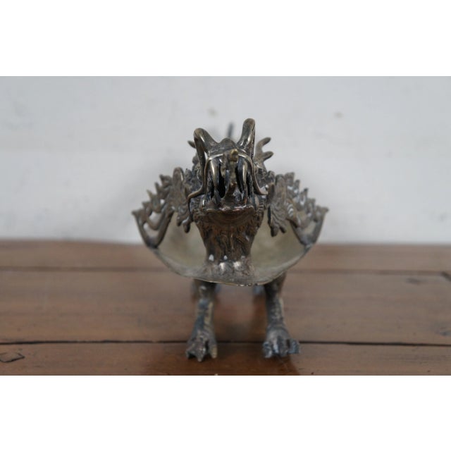 Metal Vintage Bronze Sculptural Chinese Dragon Centerpiece Serving Tray Bowl Compote For Sale - Image 7 of 12