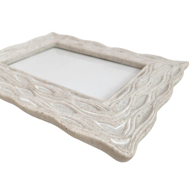 1990s Carved Stone Picture Frame: Wavy Textured Decor For Sale - Image 5 of 6