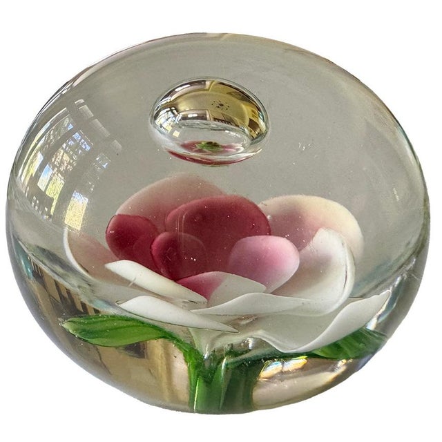 Mid-Century Lampworked Plumeria Flower & Frog Paperweight For Sale - Image 4 of 14