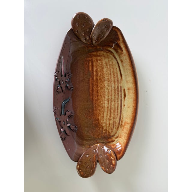 Vintage Helen Helwig Lizard & Cactus Motif, Signed Studio Pottery Tray For Sale - Image 10 of 10