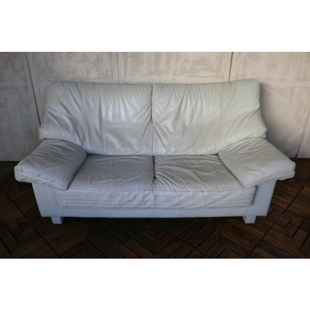 Italian Mid-Century Modern Leather Two-Seat Couch — Circa 1980s For Sale - Image 10 of 18