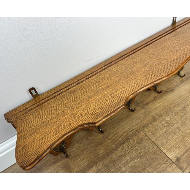 Vintage French Carved Oak 5-Hook Wall Coat Rack For Sale - Image 6 of 10