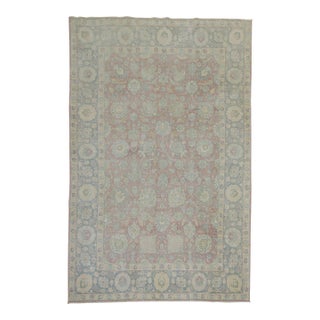 Vintage Zabihi Collection Blush Raspberry Pink Persian Tabriz Rug - 5'9" x 8'4" For Sale