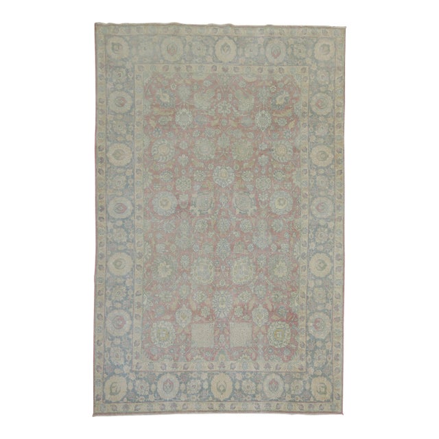 Vintage Zabihi Collection Blush Raspberry Pink Persian Tabriz Rug - 5'9" x 8'4" For Sale