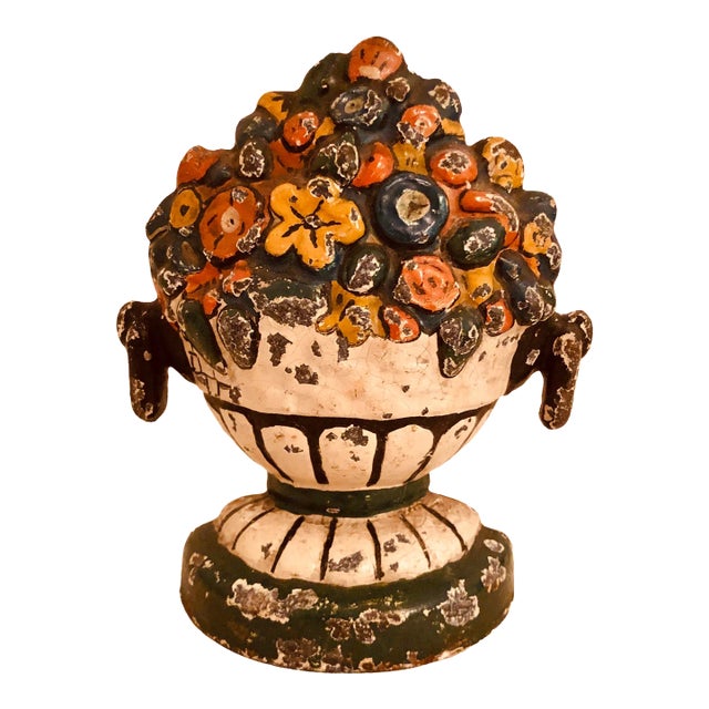 Antique Cast Iron Bouquet Flowers Door Stop For Sale
