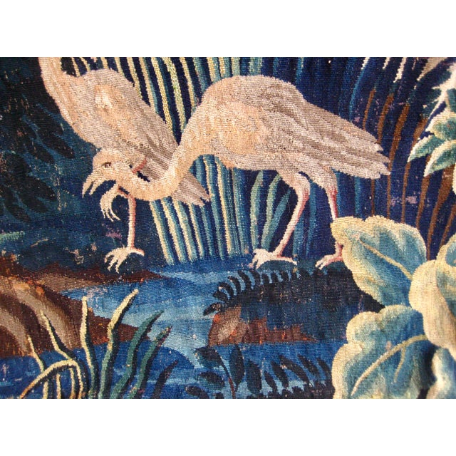 Early 18th Century French Aubusson Verdure Tapestry Two Herons on a Lake Circa 1700s For Sale - Image 5 of 12