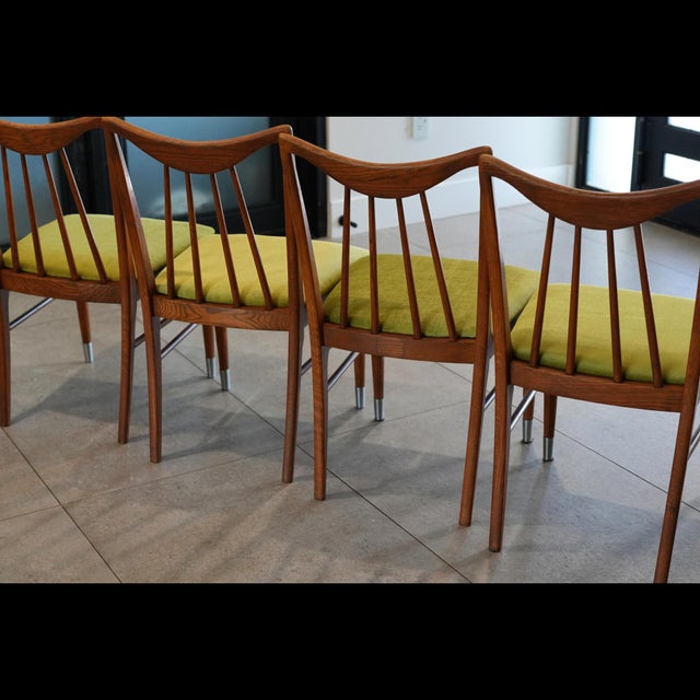 1960s Four Attributed To Keller Furniture Oak Valkerie Ii Dining Chairs by Edmond J Spence MCM For Sale - Image 5 of 9