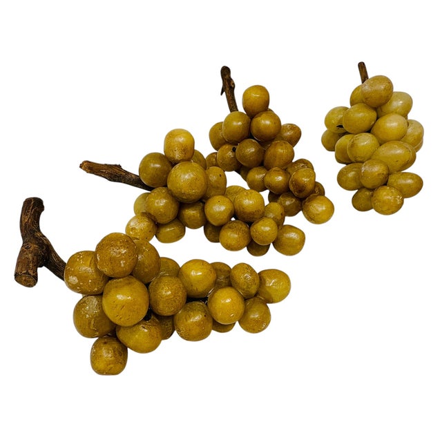 Mid-Century Modern Exquisite 1940s Italian Alabaster Grapes - Set of 5 Hand-Carved Honey Gold Clusters For Sale - Image 3 of 16