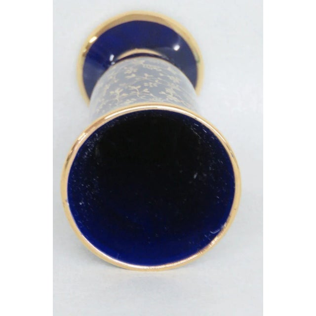 Mid 20th Century Bavaria Germany Glass Small Cobalt Blue and Gold Floral Design Bud Vase For Sale - Image 5 of 8