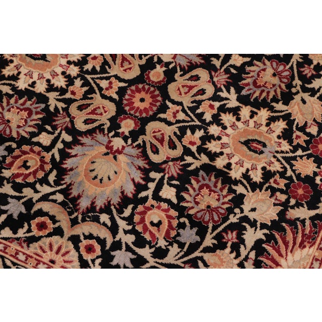 Shabby Chic Floral Pak-Persian Black/Tan Wool Rug - 8'1'' X 9'10'' For Sale - Image 3 of 9