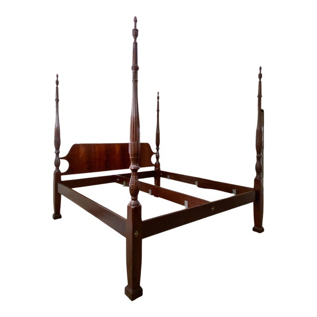 Late 20th Century Craftique Chippendale Style Mahogany Four Poster King Bed, Vintage For Sale