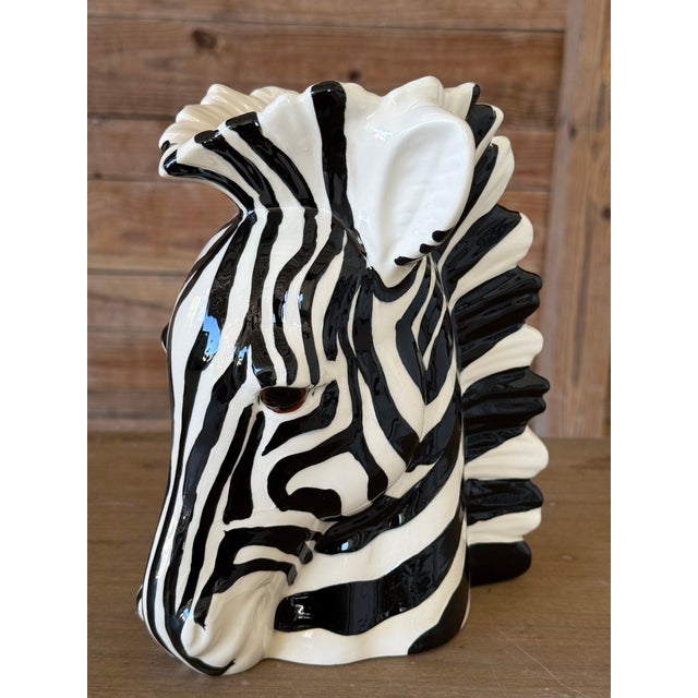 Ceramic Vintage Regency Ceramic Glazed Zebra Head Vase For Sale - Image 7 of 10