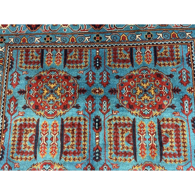 Turquoise Blue and Red Wool Area Rug, Tribal Geometric Medallion Design For Sale - Image 11 of 14