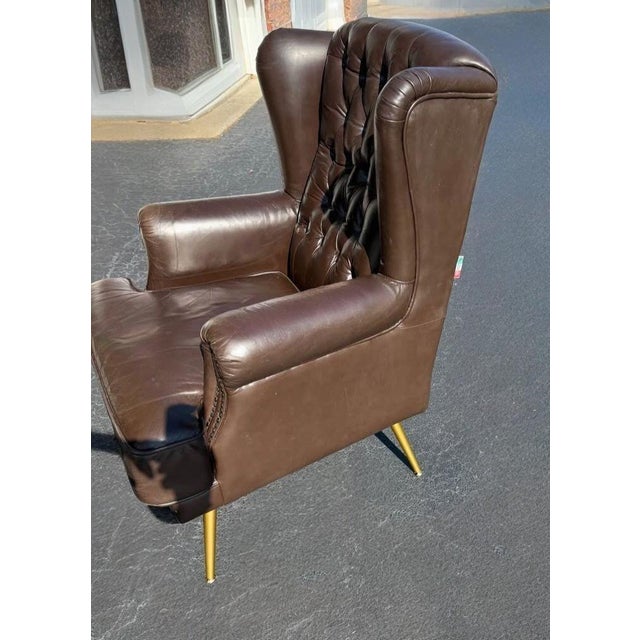 Coffee The Epitome of Mid-Century Prestige: Rare Vintage Rubelli Leather Wingback Chair For Sale - Image 8 of 10