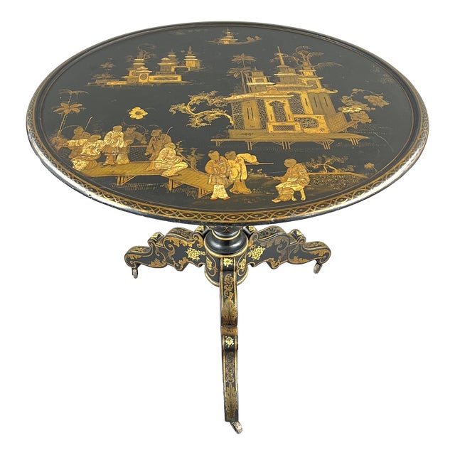 Japanese-Style Folding Table in Lacquered Wood with Gilt Decoration, 1800s For Sale