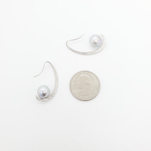 Early 21st Century Baroque Akoya Pearl Dangle Earring in 18k White Gold - A Pair For Sale - Image 5 of 7