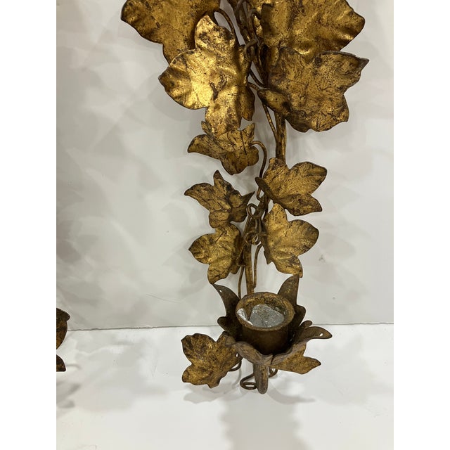 Pair of Italian Tole Ivy Leaf Sconces For Sale - Image 4 of 5