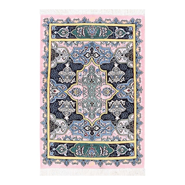 Pasargad DC Pink Fine Hand Knotted Silk & Wool Rug For Sale