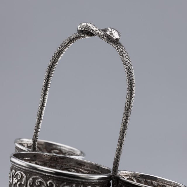 Antique Indian Silver Condiment Set by Oomersi Mawji, Bhuj, 1890s, Set of 3 For Sale - Image 14 of 18