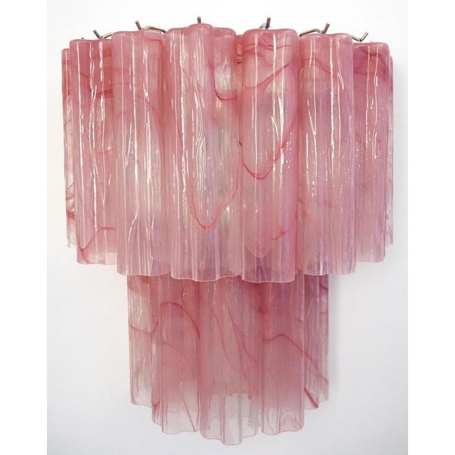 Murano Glass Tube Wall Sconces with 13 Pink Alabster Glass Tube, 1990s, Set of 2 For Sale - Image 14 of 17