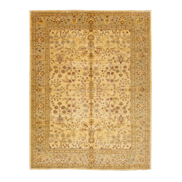 Modern Paki Peshawar Wool Rug Handmade in Beige For Sale