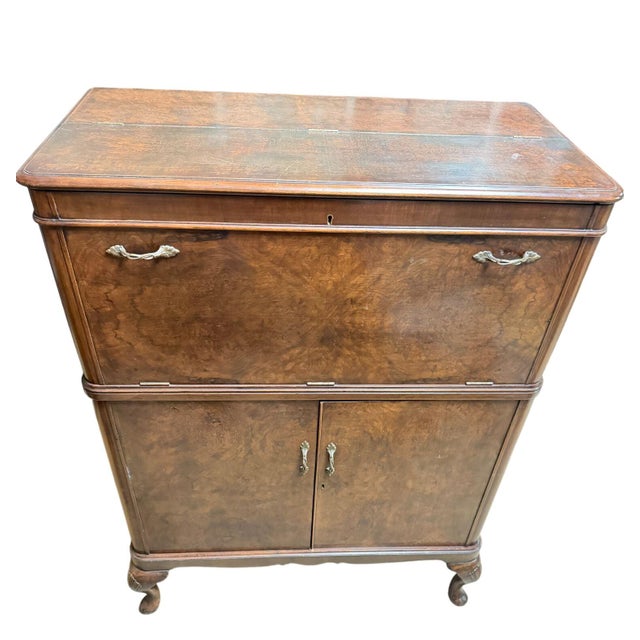 Mid Century Drop Front Cocktail Cabinet Dry Bar For Sale - Image 4 of 14