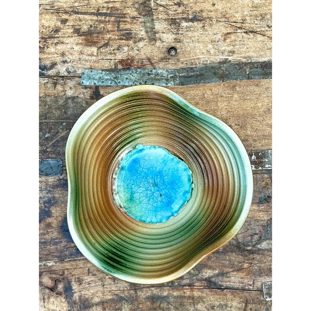 Vintage Original Blue and Green Studio Pottery Bowl For Sale - Image 11 of 12