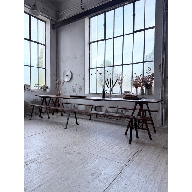 Trestle Farm Table and Benches, 1950s, Set of 3 For Sale - Image 18 of 18