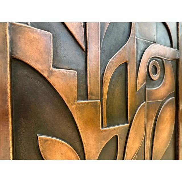 Contemporary Abstract Copper Owl Wall Relief Sculpture "Night Sentinel" by Jeremy Maronpot For Sale - Image 3 of 12
