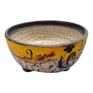 Vintage Studio Pottery Crackle-Glazed Bowl With Cobalt Decoration, Postmodern Influence