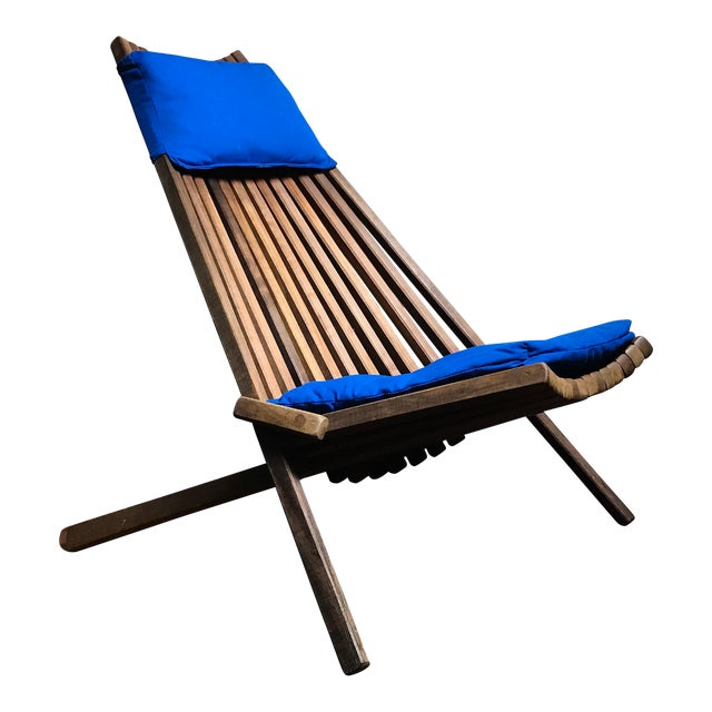 Mid-Century Modern Teak Slatted Folding Chair | Chairish