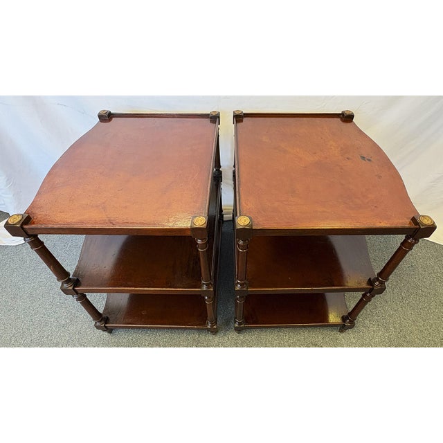 Vintage Regency Style Wood Three Tiered Library Side Tables on Casters- A Pair For Sale In West Palm - Image 6 of 18