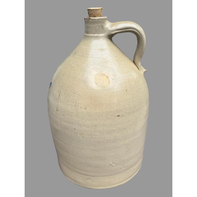 Farmhouse Early 20th Century J. Fisher Lyons Ny 4 Gallon E & L Blue Script Decorated Stoneware Crock Jug For Sale - Image 3 of 8